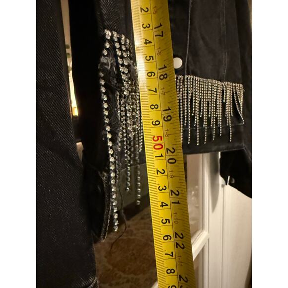 Savanna Jane rhinestone fringe crop front denim jacket black large western NWT - Picture 9 of 12